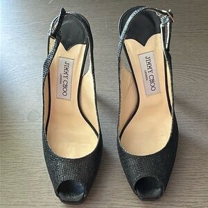 JIMMY CHOO Black Sequin Nova Glitter Slingback Pumps